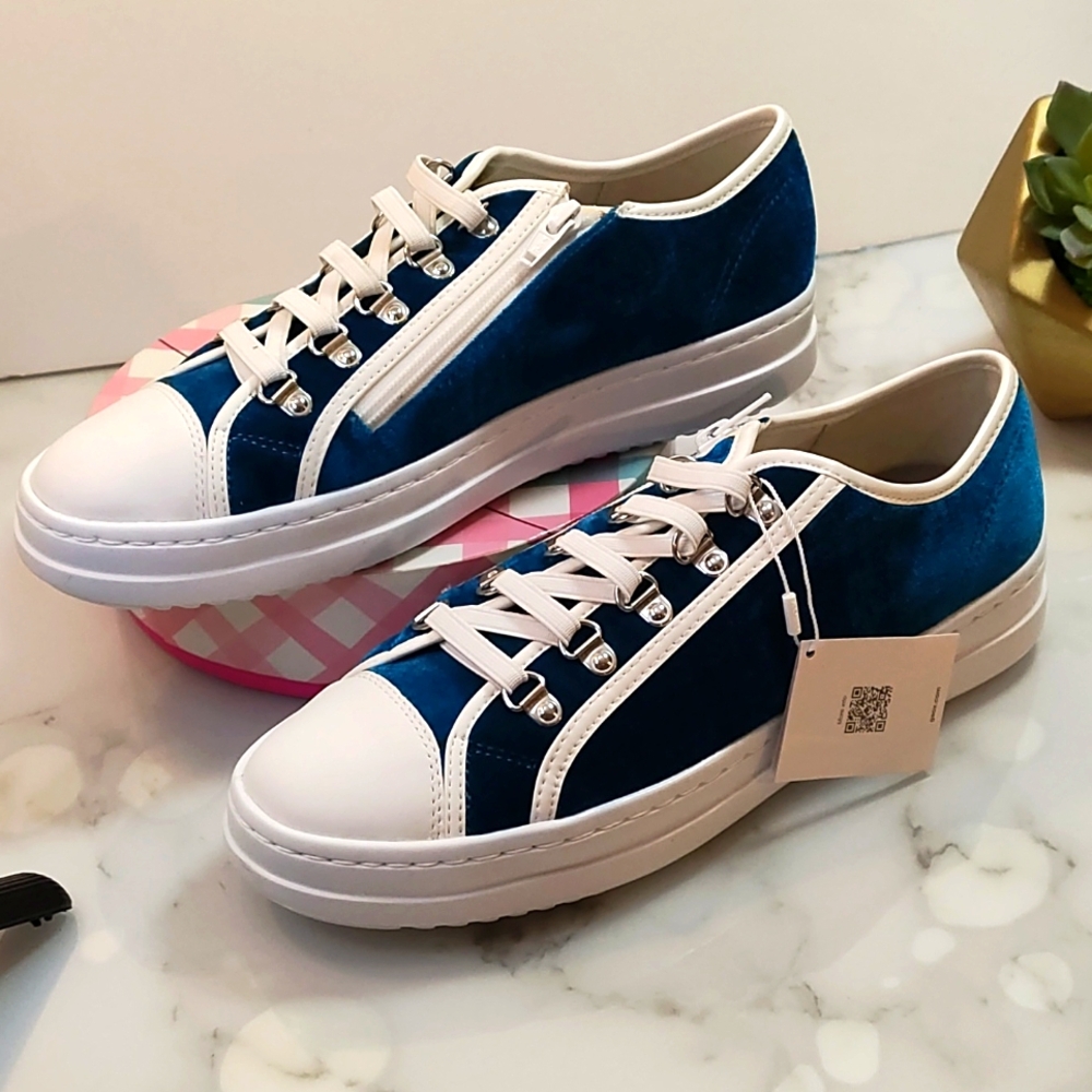 GEOX RESPIRA D PONTOISE VELVET SNEAKERS TORQUISE/WHITE - Women's Size 10.5/41